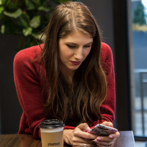 A team member doing work online from home