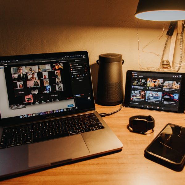 Electronics on a desk for a work from home job