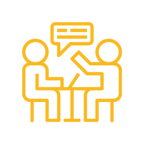 Yellow graphic of professional talking
