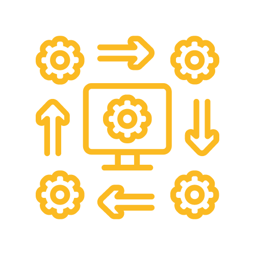 Yellow graphic design of a desktop screen and systems