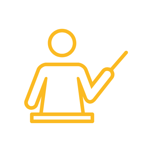 Yellow graphic design of a silhouette holding a pencil
